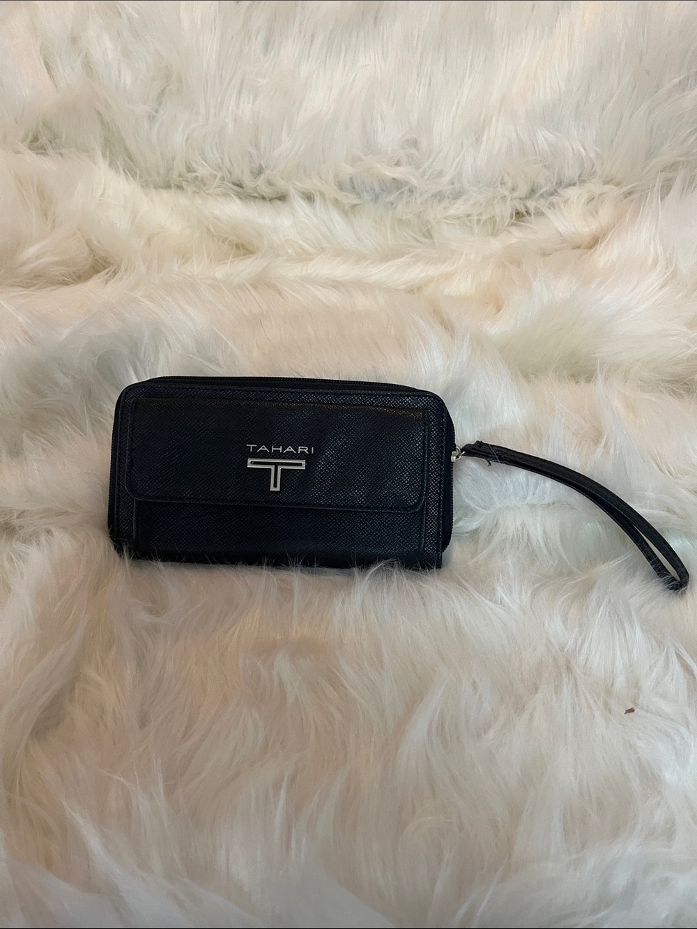 Tahari Black Textured Wristlet Clutch